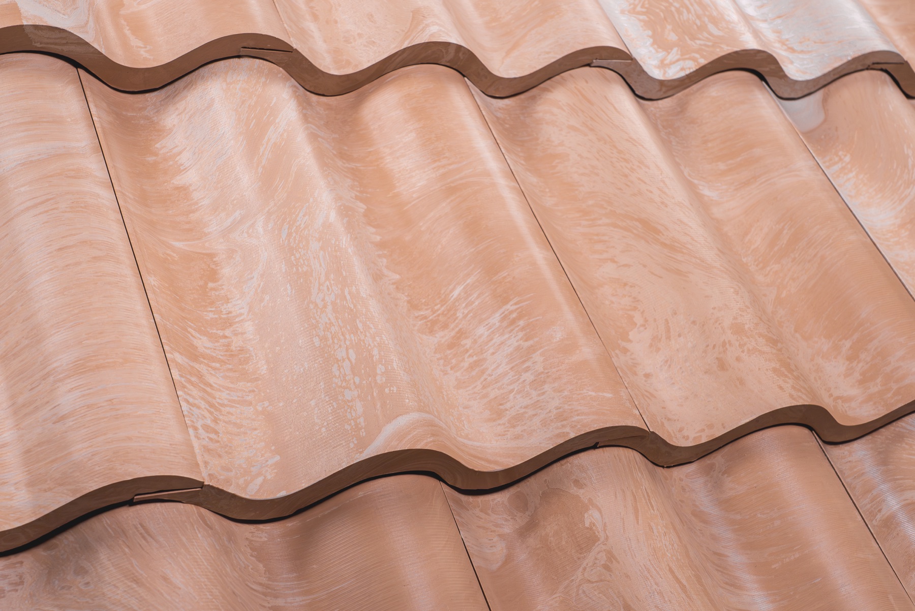 Close view of Brava Spanish-style roofing tiles